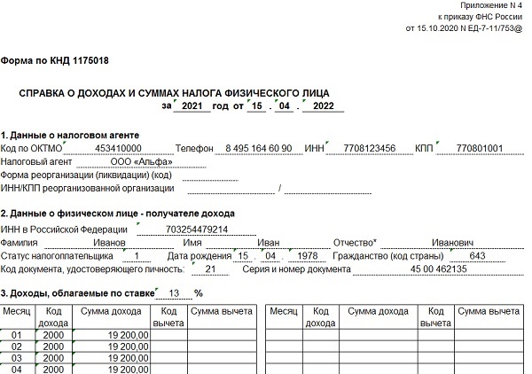 Справки 2 ндфл в 2021 году для сотрудников образец заполнения