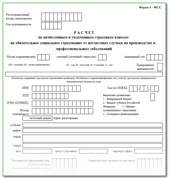 4 фсс нулевой отчет образец