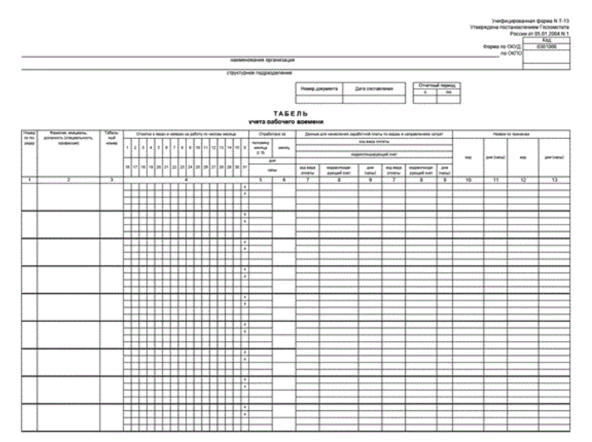 Табель учета рабочего времени 2021 образец