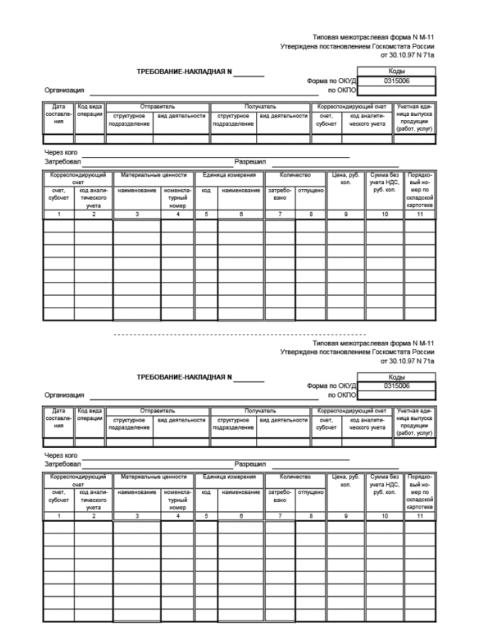 Форма м 11 образец