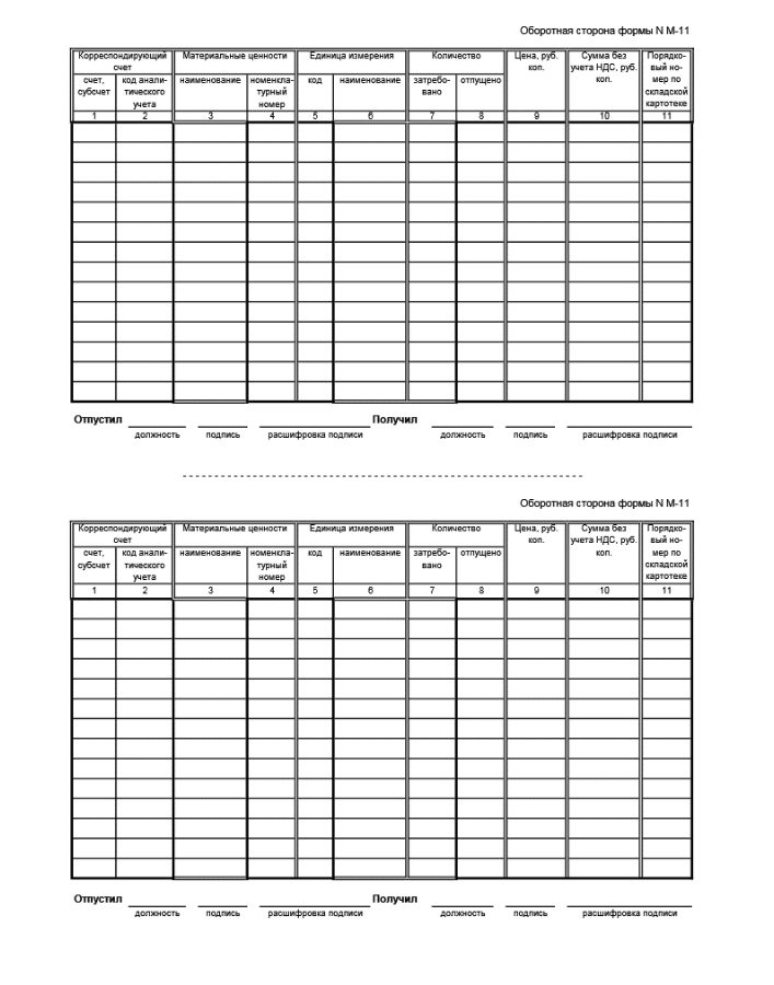 Образец накладная м11 образец заполнения