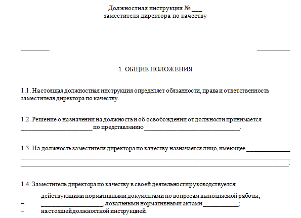 Должностная инструкция первого заместителя генерального директора образец