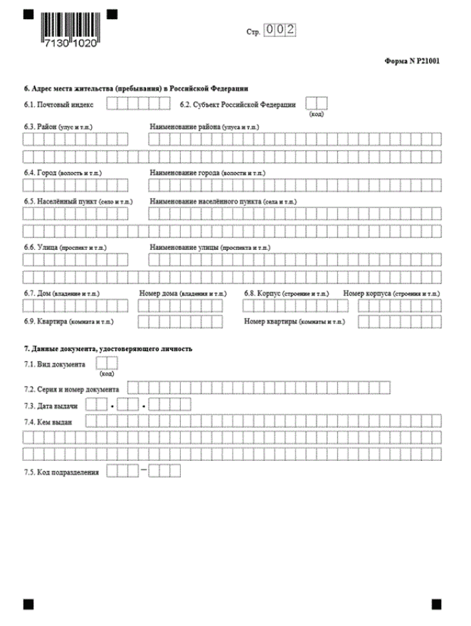 Форма заполнения р21001 образец заполнения