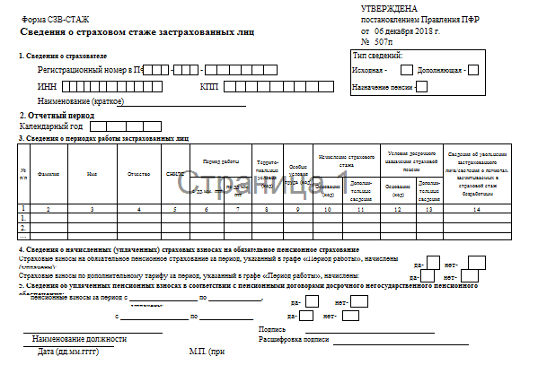 Образец заполнения сзв стаж за 2021 год