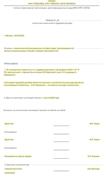 Приказ Об Изменении Существенных Условий Трудового Договора.