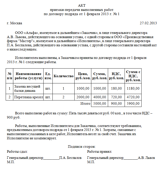 Акт сдачи приемки пусконаладочных работ образец