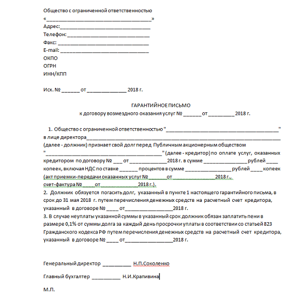 Гарантийное письмо на выполненные работы в строительстве образец