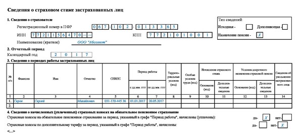 Как заполнить сзв стаж назначение пенсии в 1с 8