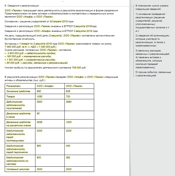 Пояснения к отчетности образец