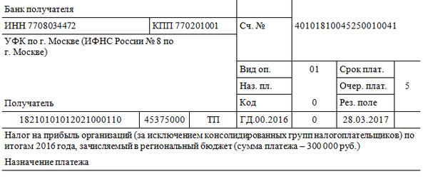 Образец заполнения платежного поручения по налогу на имущество