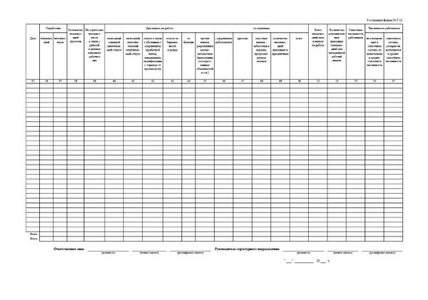 Табель т12 образец