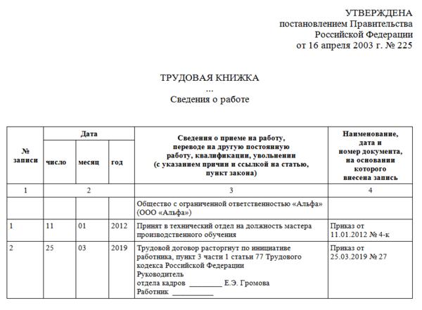 Стдр при увольнении если электронная трудовая образец