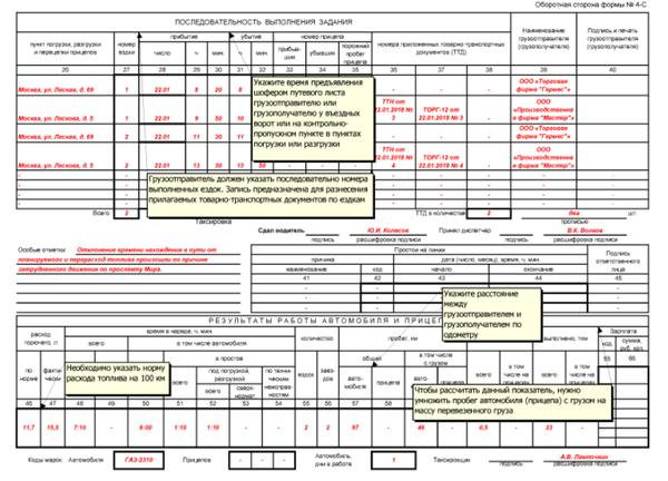Путевой лист грузовой машины