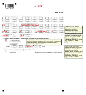 Образец р11001 с единственным учредителем 2021