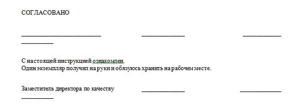 Получено на руки. С настоящей должностной инструкцией ознакомлен. С должностной инструкцией ознакомлен обязуюсь выполнять. Экземпляр на руки получил. С инструкцией ознакомлен один экземпляр получил.